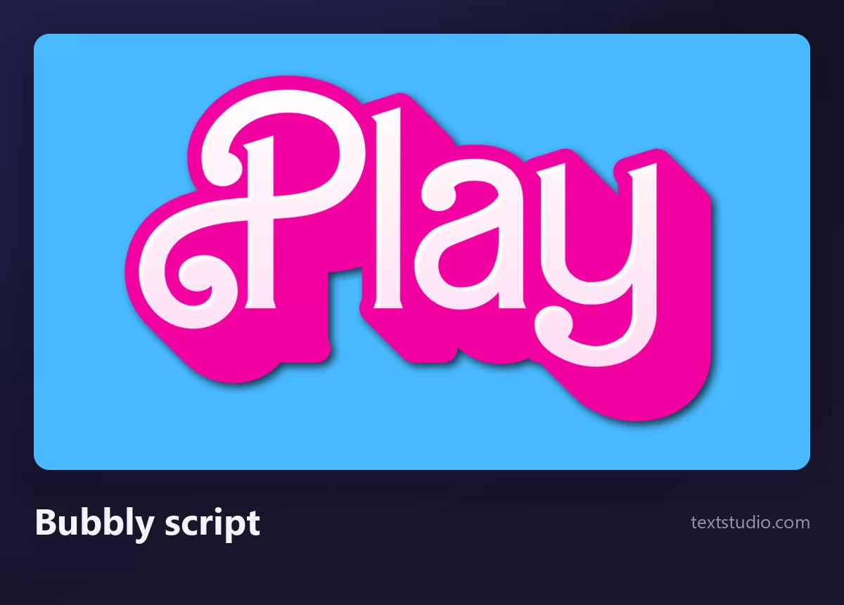 The word Play in fat rounded pink script letters with a white cut-out border and a soft shadow, on a light blue background