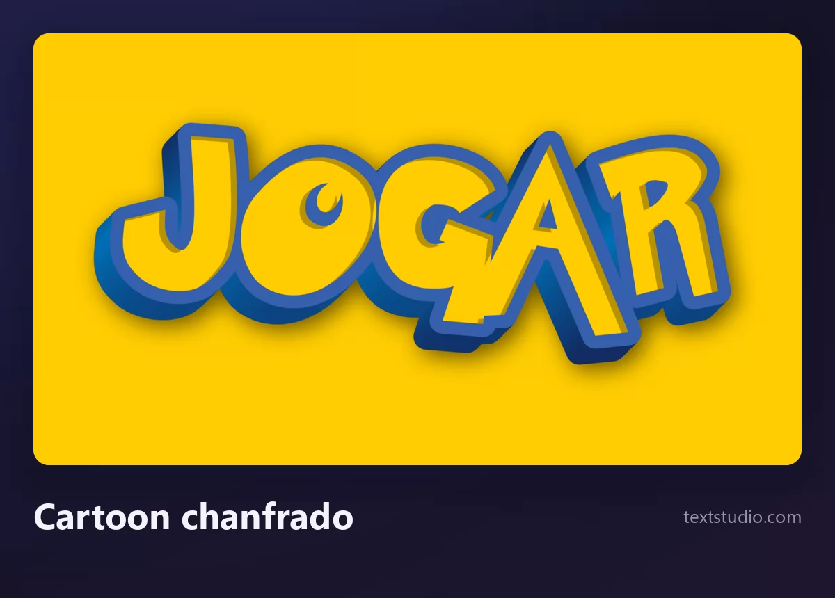 A palavra JOGAR em maiúsculas cartoon amarelas com um contorno azul grosso e um chanfro tridimensional na borda, sobre um fundo amarelo dourado