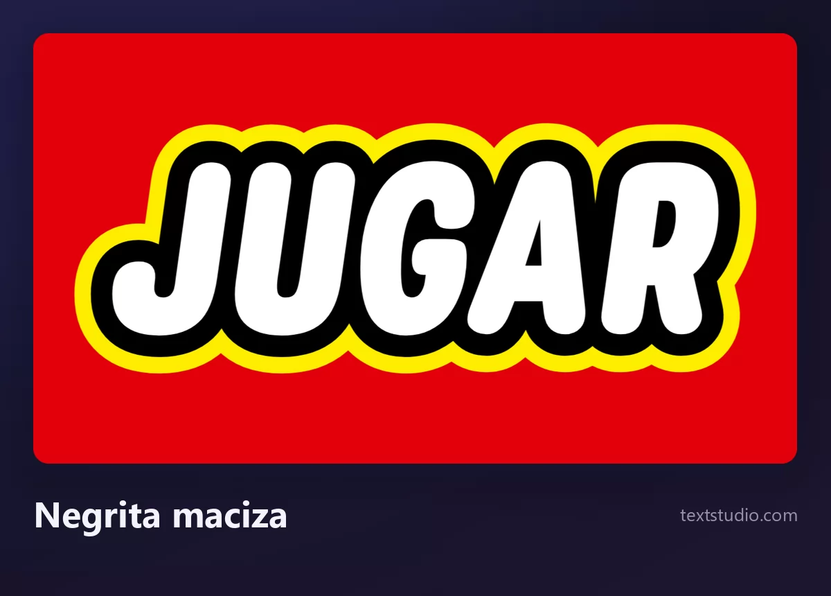 La palabra JUGAR en mayúsculas blancas macizas y muy pesadas, rodeadas por un halo amarillo, sobre un fondo rojo plano y sin ningún otro detalle
