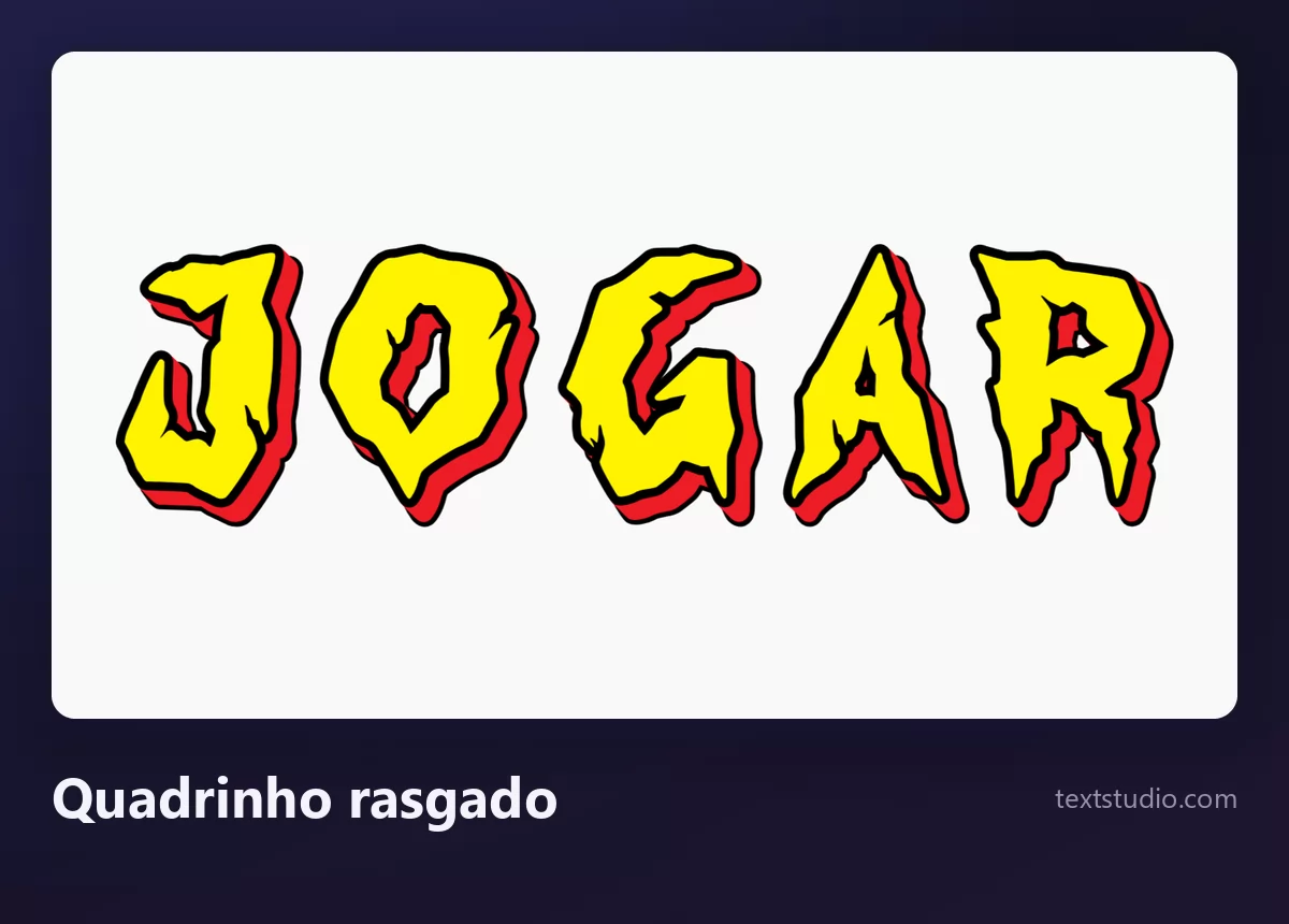 A palavra JOGAR em maiúsculas amarelas com um contorno vermelho rasgado e irregular, com pontas afiadas no lugar dos cantos, sobre fundo branco