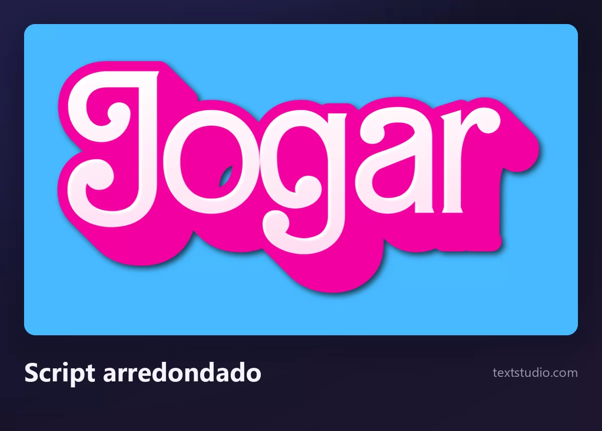 A palavra Jogar em letras de script rosa gordas e arredondadas, com uma borda branca recortada em volta da palavra inteira e uma sombra suave, sobre um fundo azul-claro