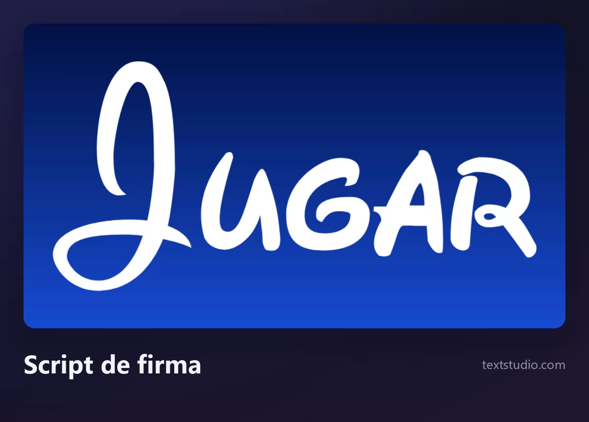 La palabra Jugar en un script de firma blanco, fino y lleno de lazos, con una primera letra rizada muy característica, sobre un degradado azul intenso