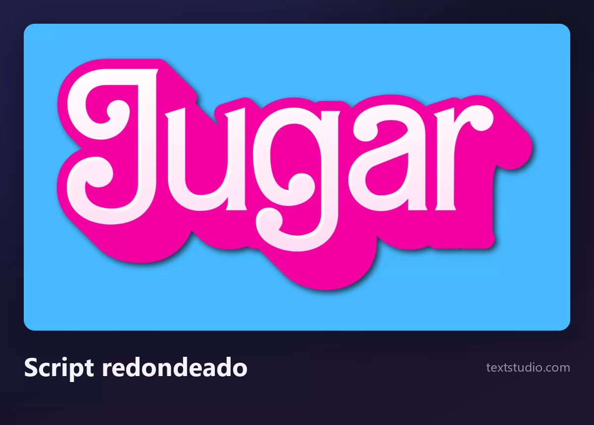 La palabra Jugar en letras de script rosa gruesas y redondeadas, con un borde recortado blanco alrededor de toda la palabra y una sombra suave, sobre un fondo azul claro