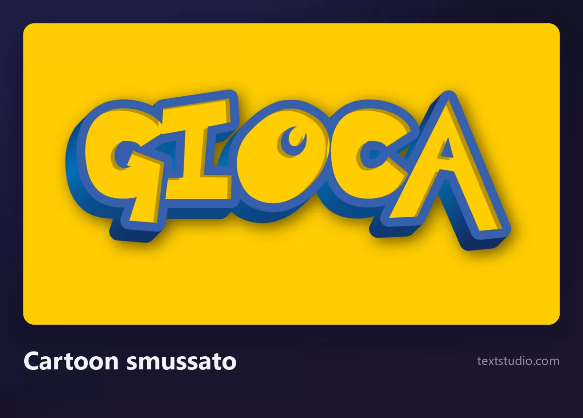 La parola GIOCA in maiuscole cartoon gialle smussate, con un contorno blu spesso e uno spessore tridimensionale, su uno sfondo giallo oro
