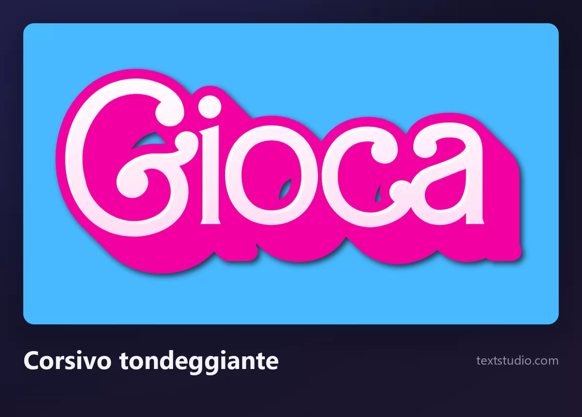 La parola Gioca in un corsivo rosa grasso e arrotondato, con un bordo bianco ritagliato attorno e un'ombra morbida, su uno sfondo azzurro chiaro