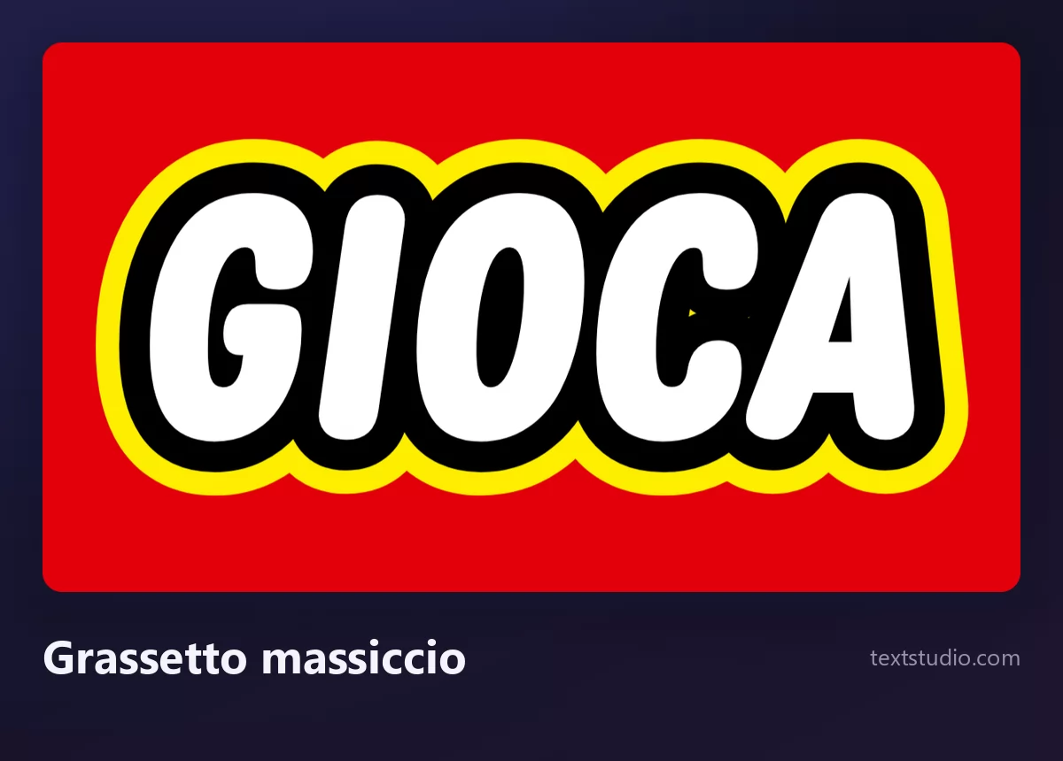 La parola GIOCA in maiuscole bianche molto pesanti, circondate da un alone giallo, su uno sfondo rosso piatto e uniforme