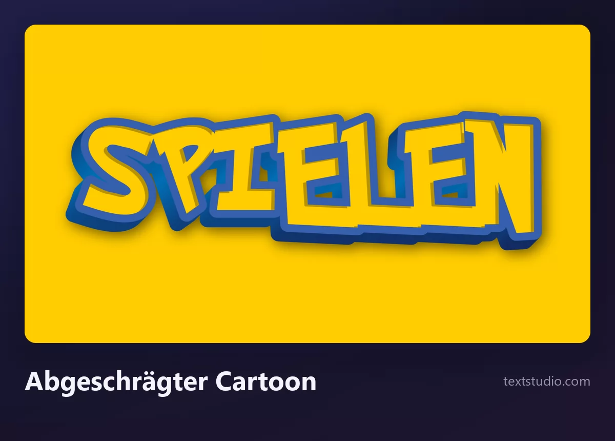 Das Wort SPIELEN in gelben, abgeschrägten Cartoon-Versalien mit dicker blauer Kontur und dreidimensionaler Kante, auf goldgelbem Hintergrund