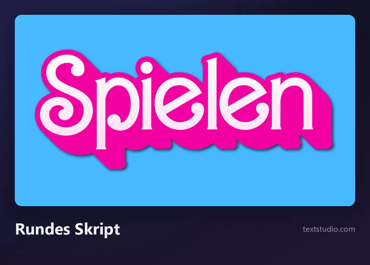 Das Wort Spielen in fetten, runden rosa Skriptbuchstaben mit weißem Ausschnittrand und einem weichen Schatten, auf hellblauem Hintergrund
