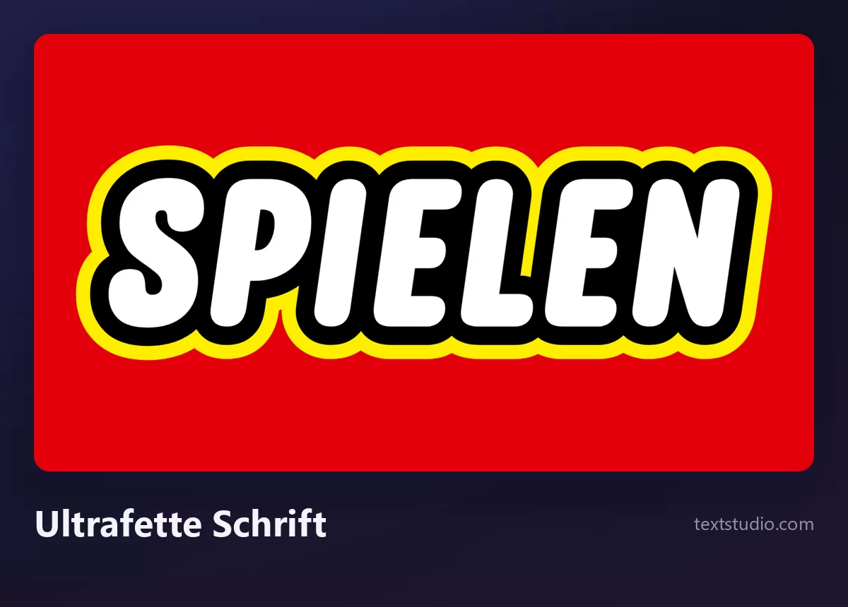 Das Wort SPIELEN in sehr schweren weißen Versalien, umgeben von einem gelben Hof, auf flachem rotem Hintergrund