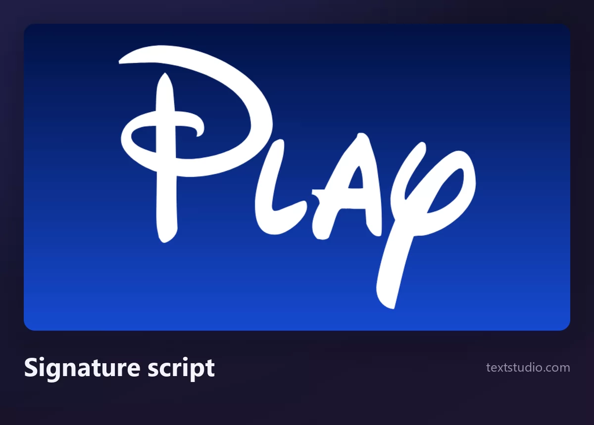 The word Play in a thin white looping signature script with a distinctive curled first letter, on a deep blue gradient