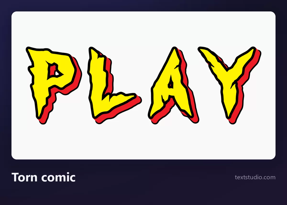 The word PLAY in yellow capitals with a jagged torn red outline and sharp spiky corners, on white