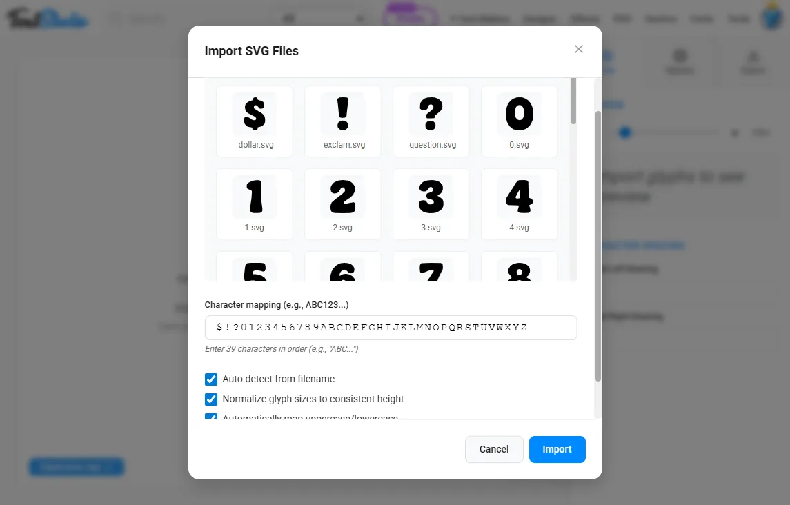 Mapeamento de caracteres no FontMaker