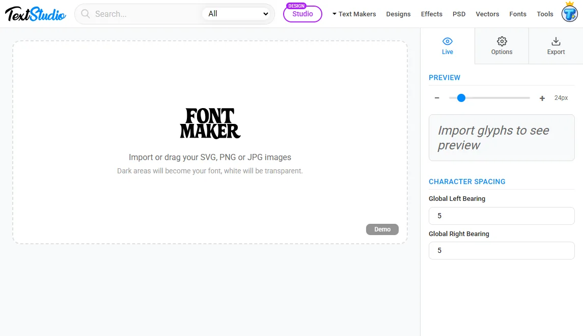 Interfaccia di Font Maker