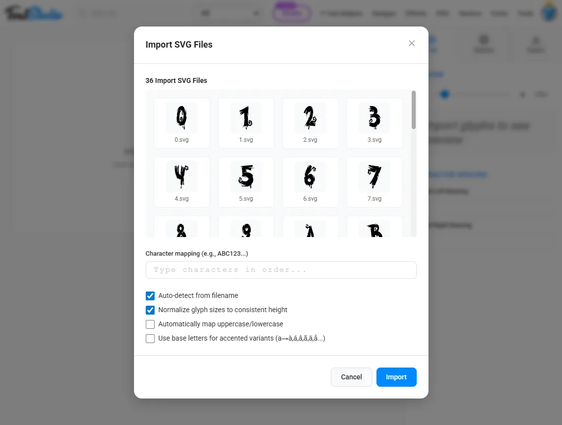 Font Maker: mappatura dei caratteri