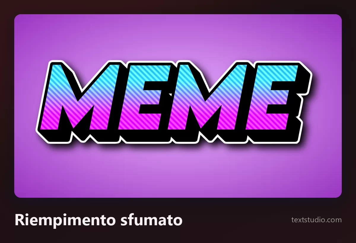 La parola MEME in maiuscole riempite con una sfumatura che va dal blu al rosa, sotto un contorno nero molto spesso, su uno sfondo viola