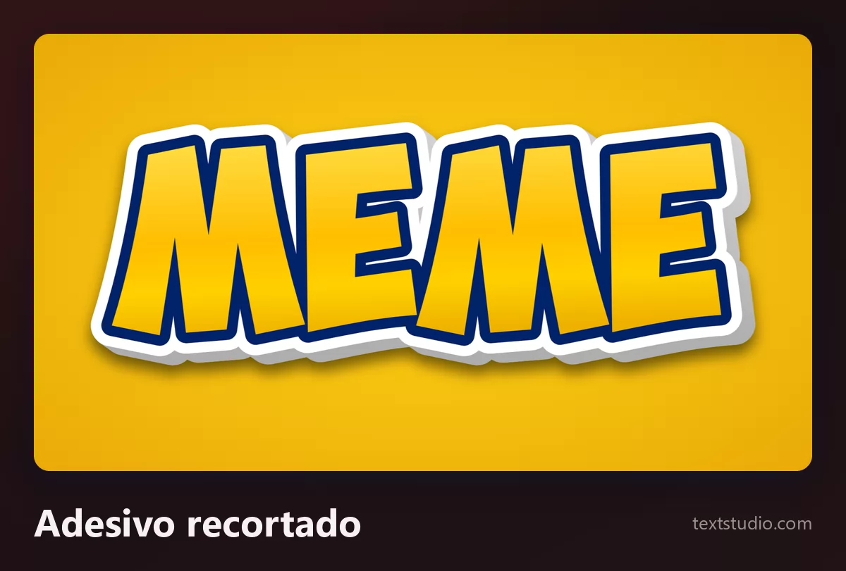 A palavra MEME em maiúsculas amarelas gordas cercadas por uma borda branca de adesivo recortado e uma sombra suave, sobre um fundo laranja