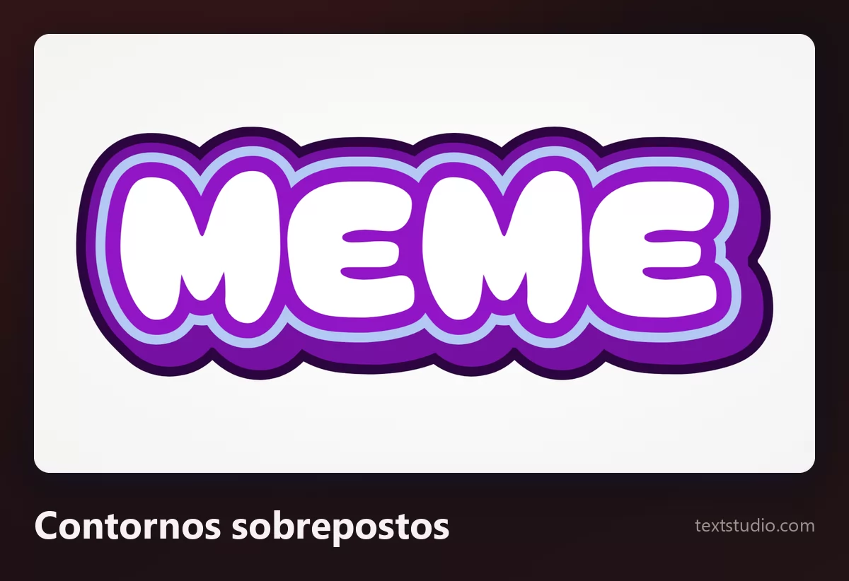 A palavra MEME em maiúsculas brancas arredondadas cercadas por vários contornos sobrepostos em roxo e lilás, sobre um fundo claro