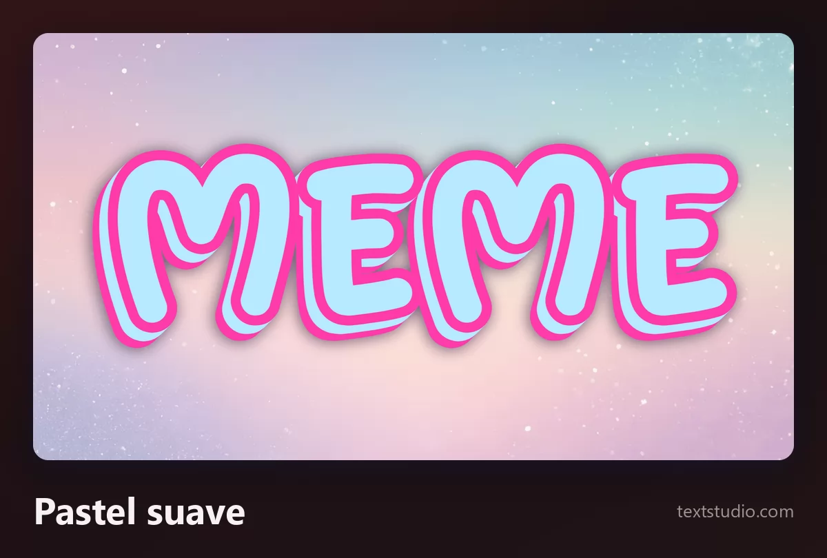 A palavra MEME em maiúsculas arredondadas azul-claras com um contorno rosa suave, sobre um fundo em degradê pastel bem claro