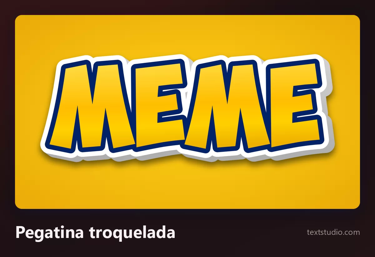 La palabra MEME en mayúsculas amarillas gruesas rodeadas por un borde blanco de pegatina troquelada y una sombra suave, sobre un fondo naranja, como un adhesivo de vinilo recortado