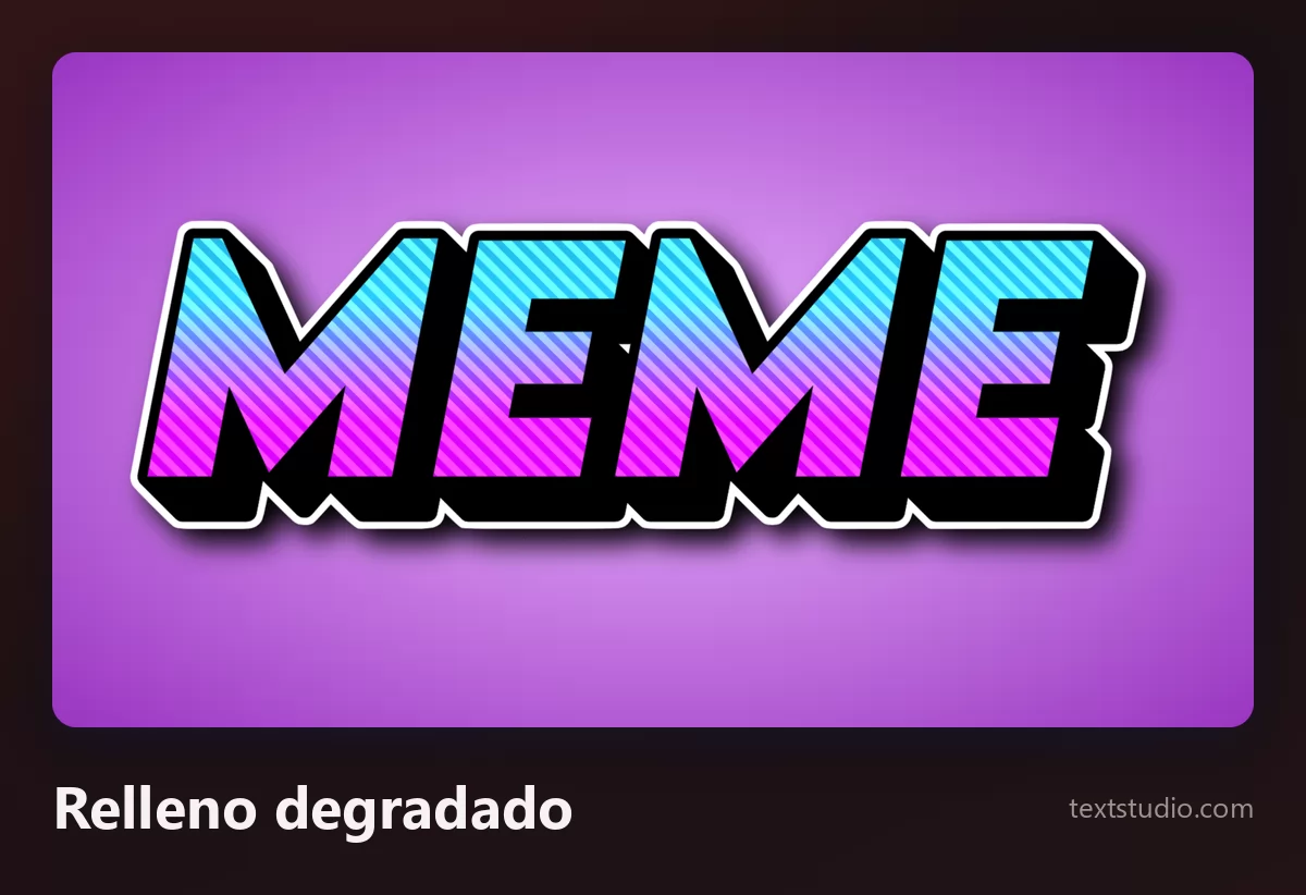 La palabra MEME en mayúsculas rellenas con un degradado de azul a rosa bajo un contorno negro grueso, sobre un fondo morado, al estilo de los subtítulos del vídeo corto