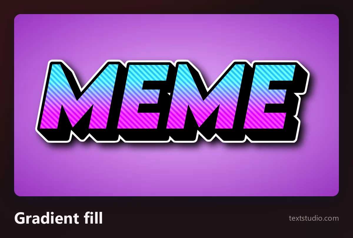 The word MEME in capitals filled with a blue to pink gradient under a heavy black outline, on a purple background