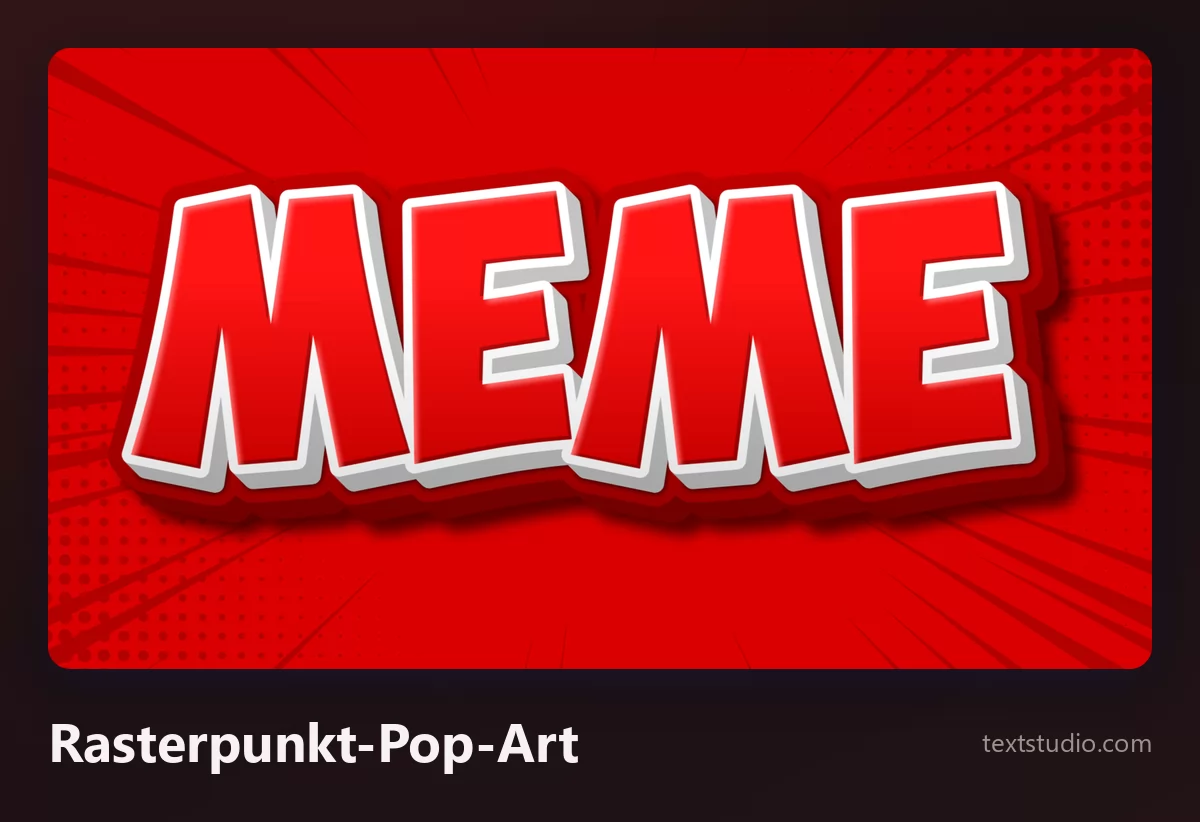 Das Wort MEME in roten Versalien mit weißer Kontur und dunklem Schlagschatten, über einem roten Rasterpunktmuster wie auf einer alten Comicheftseite