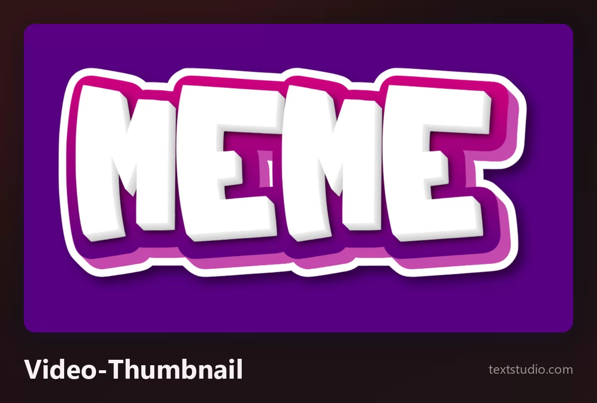 Das Wort MEME in klobigen weißen Versalien mit abgerundetem weißem Ausschnittrand und magentafarbenem Schatten, auf flachem, tiefviolettem Hintergrund, im Stil einer Video-Thumbnail-Zeile