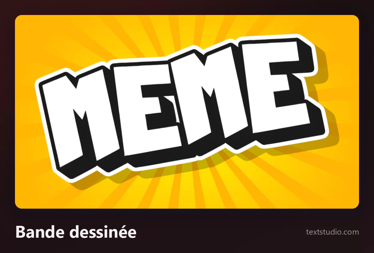 Le mot MEME en capitales blanches de bande dessinée, avec un contour noir et une ombre portée, posé sur un fond jaune en soleil rayonnant