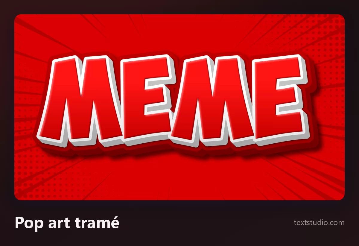 Le mot MEME en capitales rouges avec un contour blanc et une ombre portée sombre, sur une trame de points rouges comme une vieille page de bande dessinée