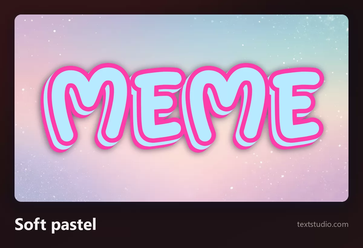 The word MEME in pale blue rounded capitals with a soft pink outline, on a light pastel gradient background