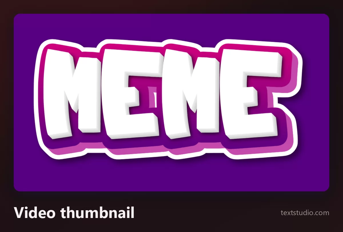 The word MEME in chunky white capitals with a rounded white cut-out border and a magenta shadow, on a flat deep purple background, in the style of a video thumbnail caption