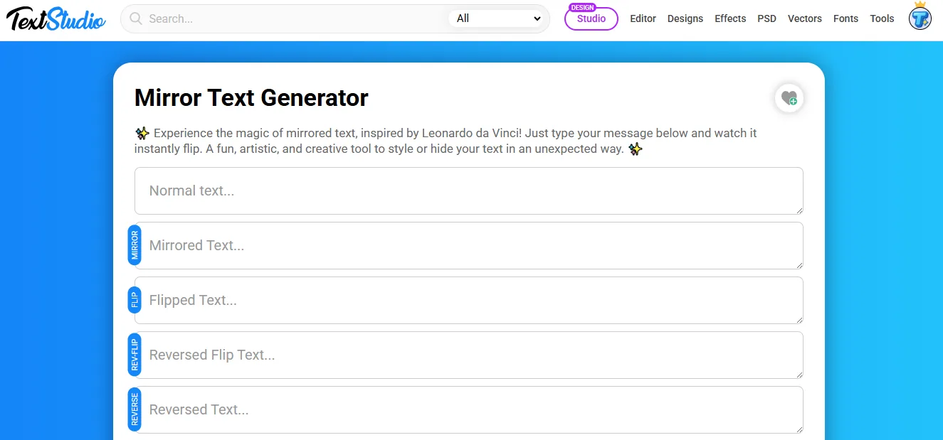 Interface do Gerador de Texto Espelhado