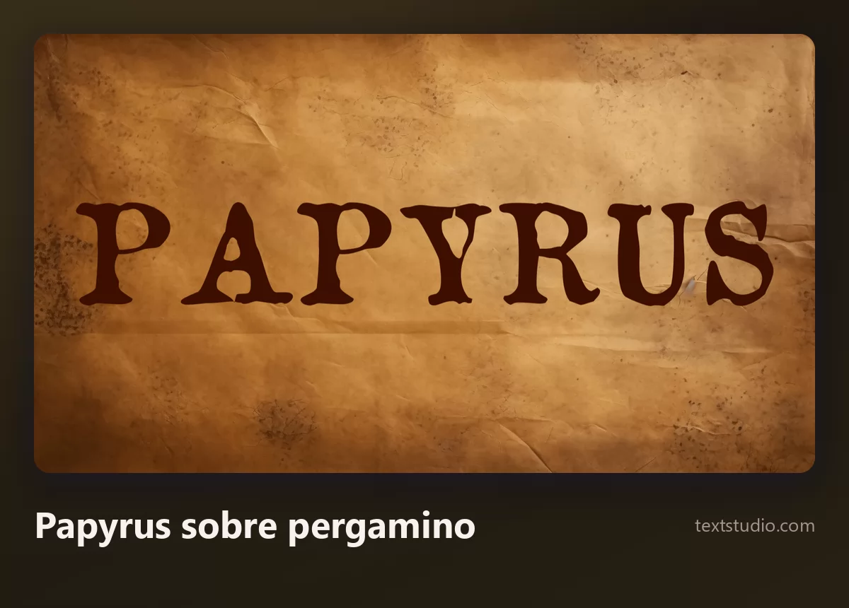 La palabra Papyrus en letras marrón oscuro sobre un fondo de pergamino envejecido y arrugado