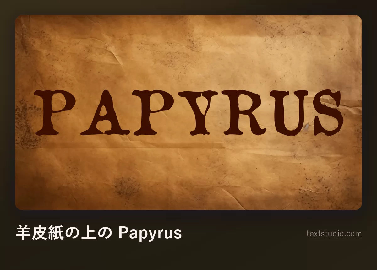 古びて皺の寄った羊皮紙の背景に、濃い茶色の文字で書かれた Papyrus の文字