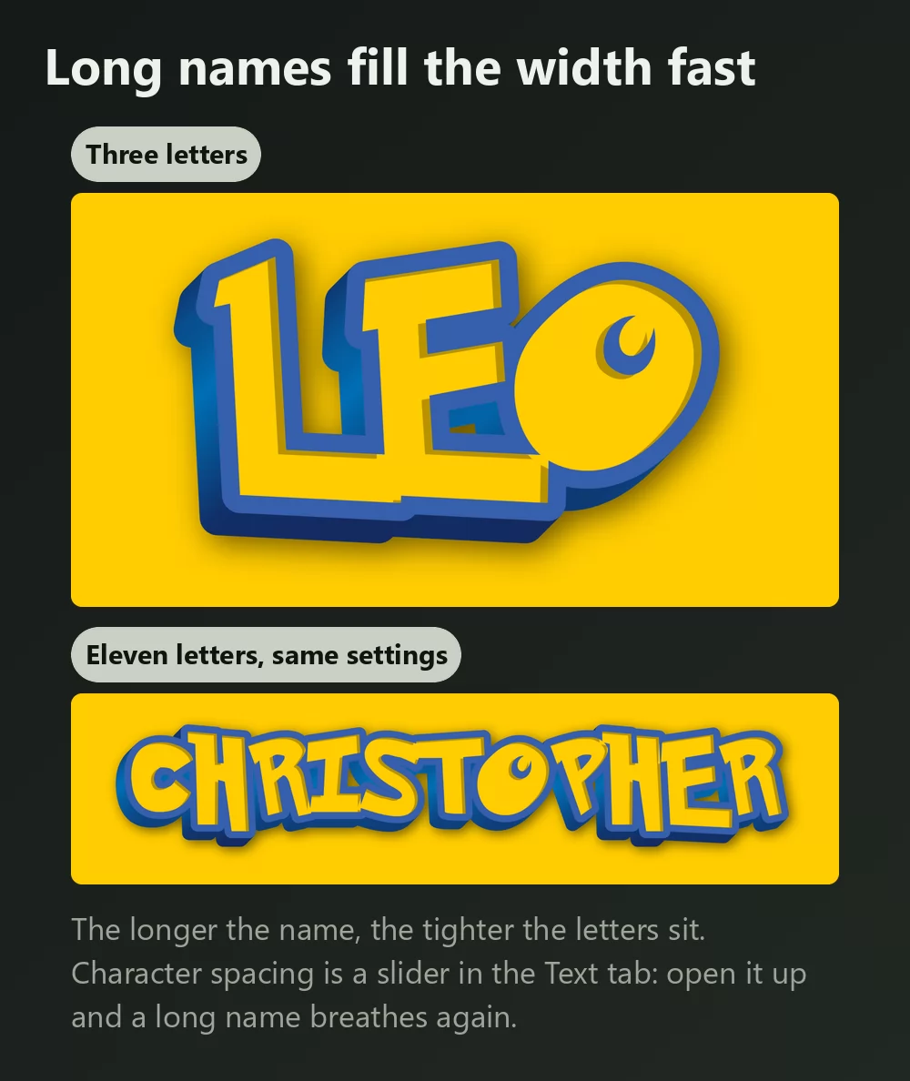 A three letter name and an eleven letter name in the same Pokemon lettering, the longer one noticeably tighter