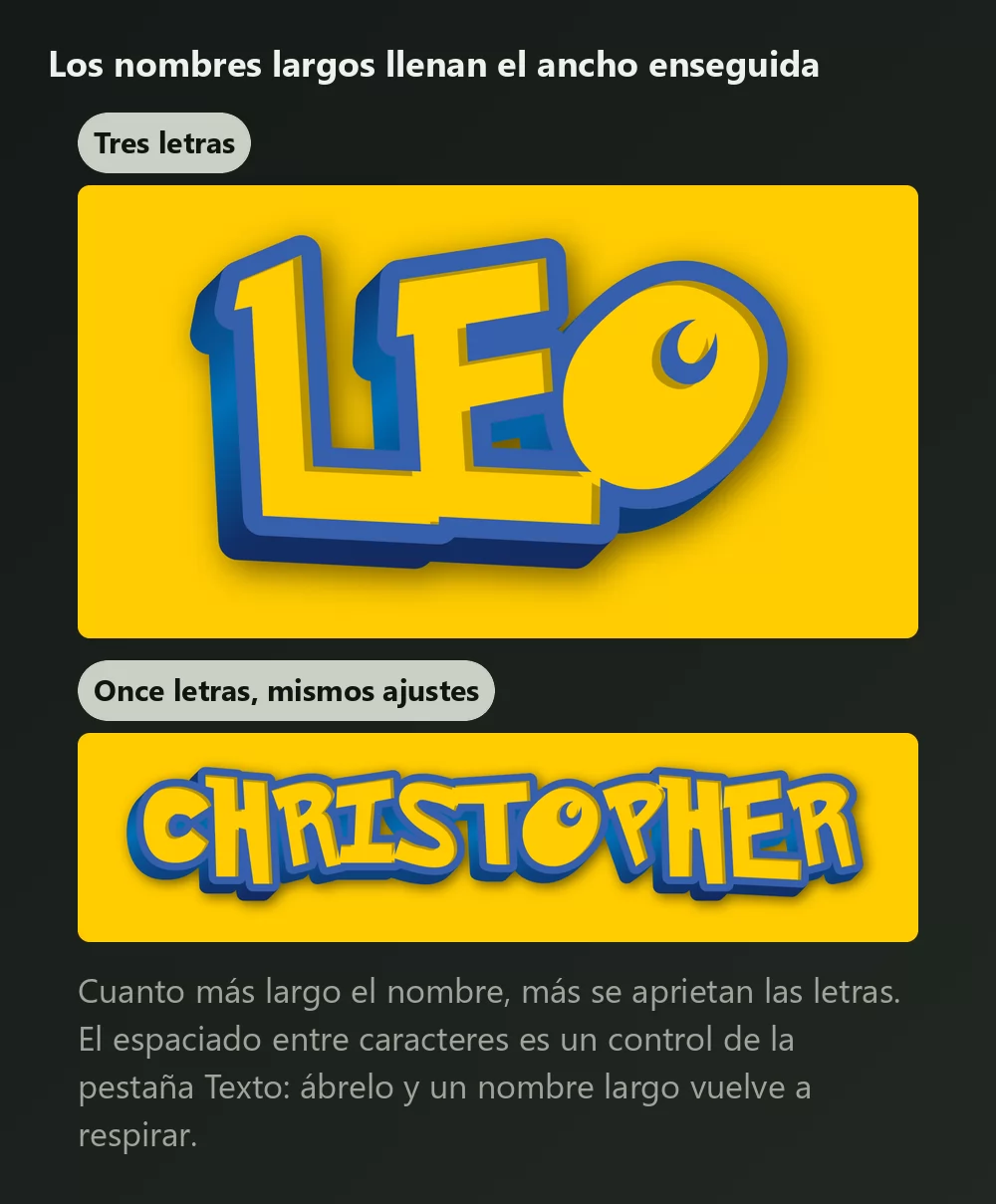 Un nombre de tres letras y otro de once letras en el mismo lettering Pokémon, el largo notablemente más apretado