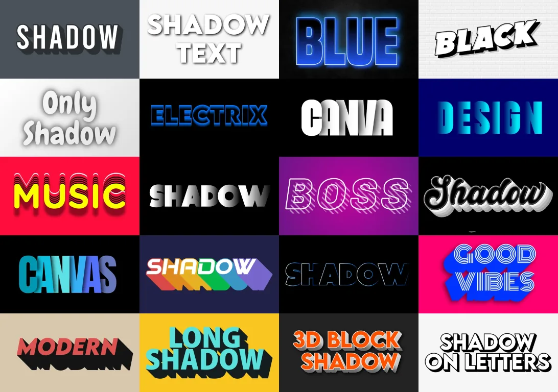 Beispiele für Schatten auf Buchstaben