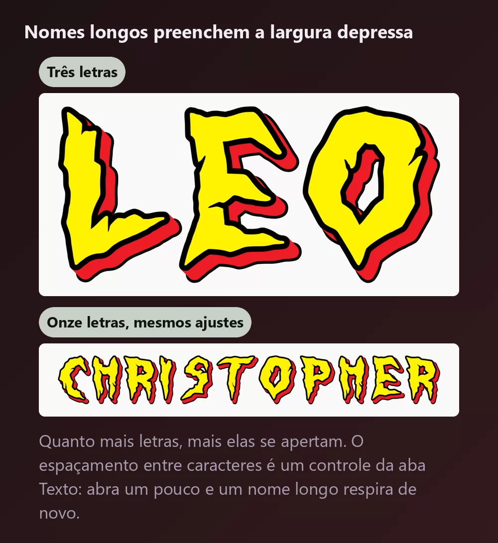 Um nome de três letras e outro de onze no mesmo letreiro amarelo e vermelho, o mais longo visivelmente mais apertado