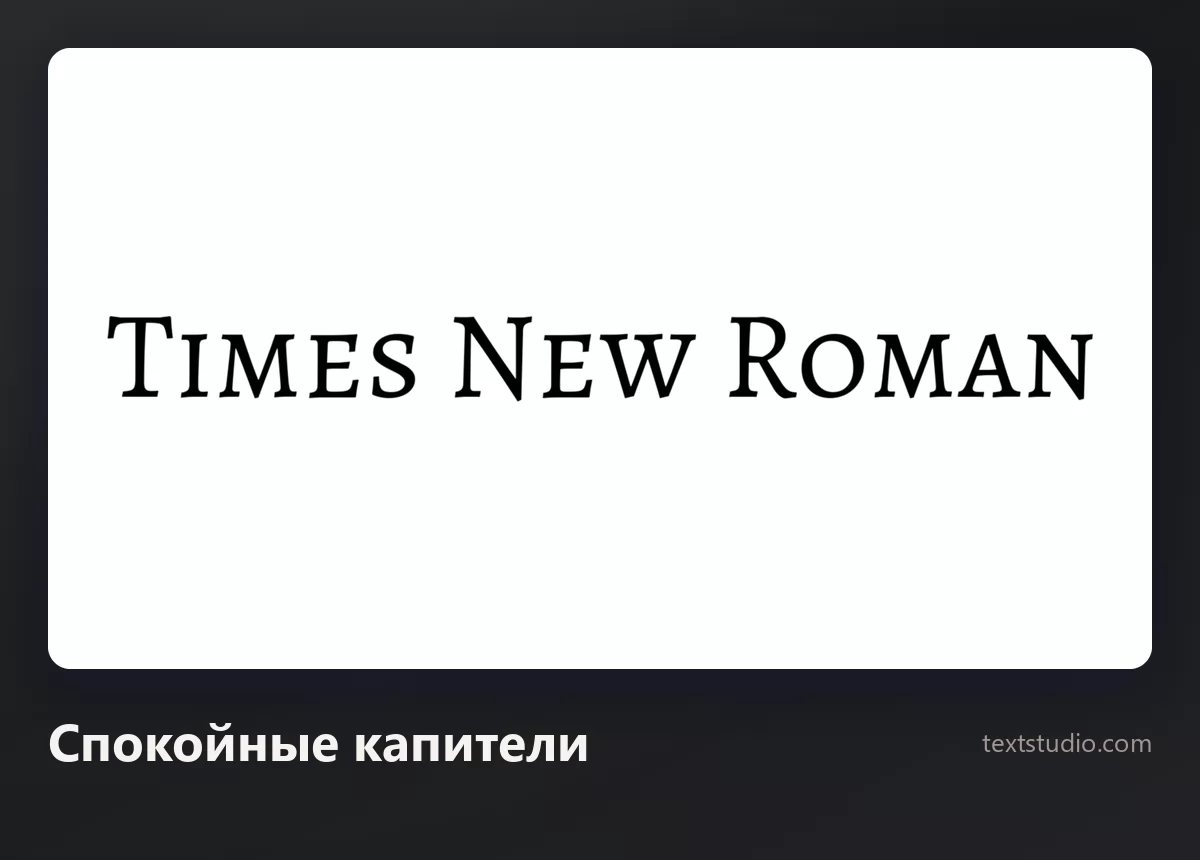 Слова Times New Roman минималистичной антиквой, набранные капителью в широкую разрядку, чёрным по белому
