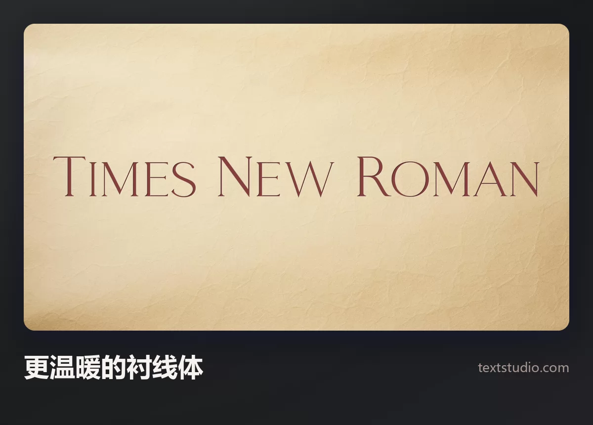 Times New Roman 这几个词以温暖的棕色衬线体呈现，字距宽松，背景是做旧的米色羊皮纸