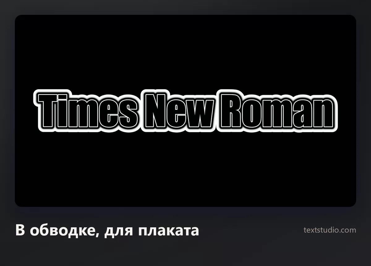 Слова Times New Roman жирными белыми буквами с толстой чёрной обводкой на чёрном фоне