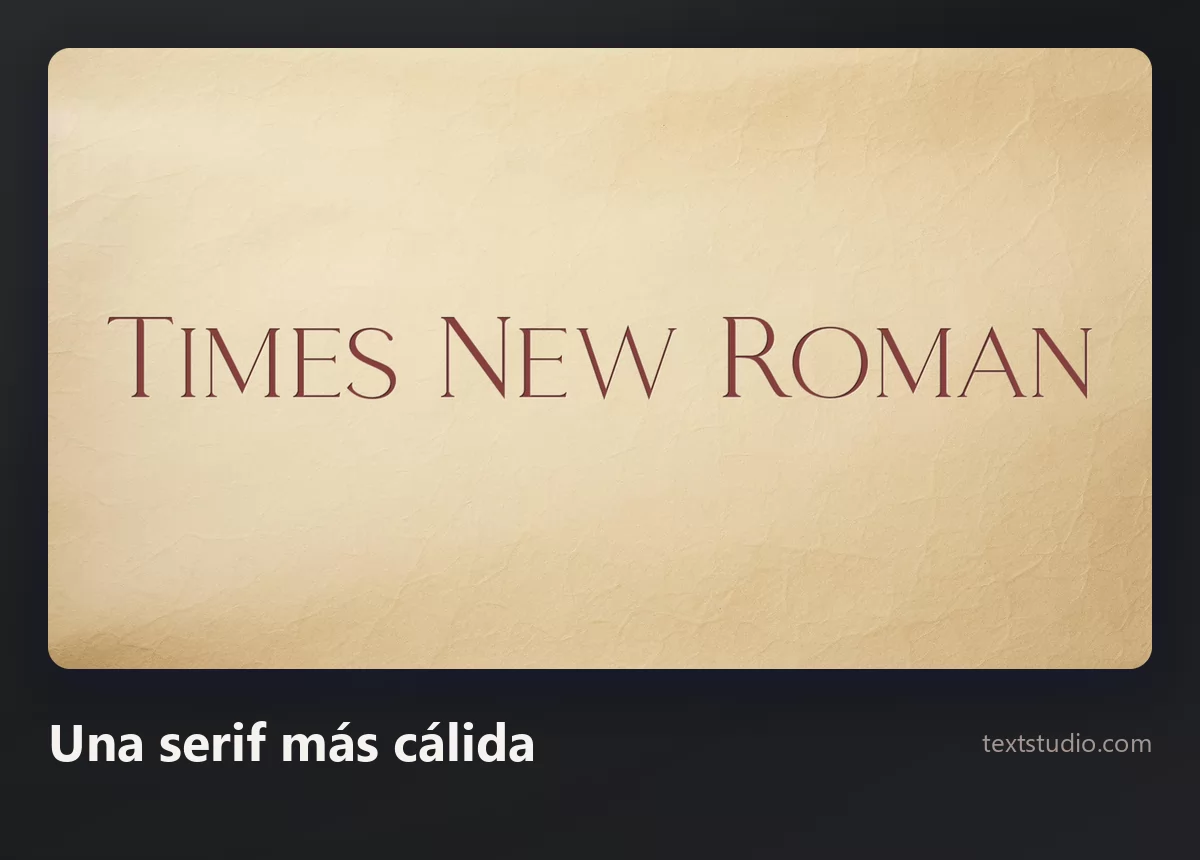 Las palabras Times New Roman en una serif marrón cálida con espaciado generoso sobre un fondo de pergamino color crema envejecido