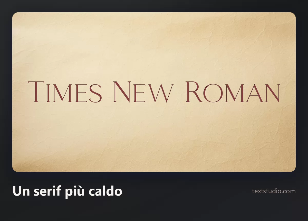 Le parole Times New Roman in un serif marrone caldo con spaziatura generosa su uno sfondo di pergamena color crema invecchiata