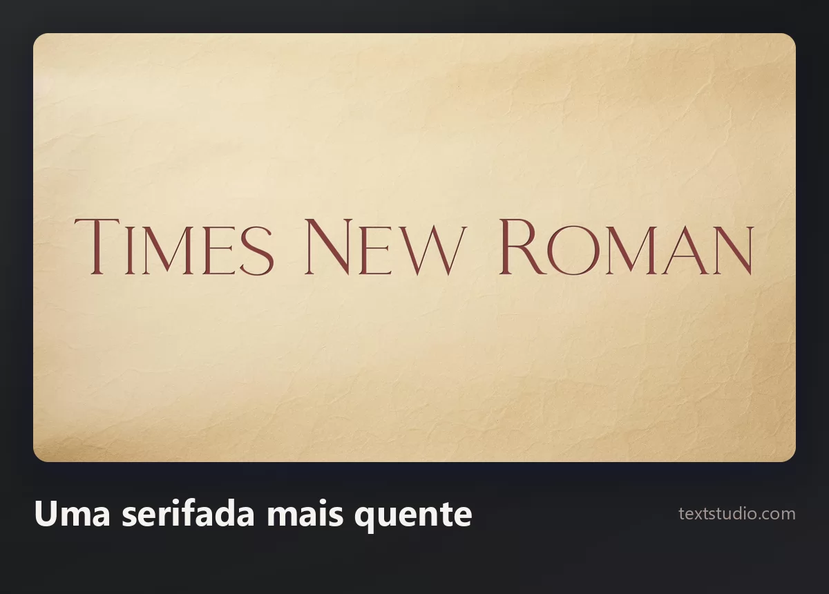 As palavras Times New Roman numa serifada marrom e quente com espacejamento generoso sobre um fundo de pergaminho creme envelhecido