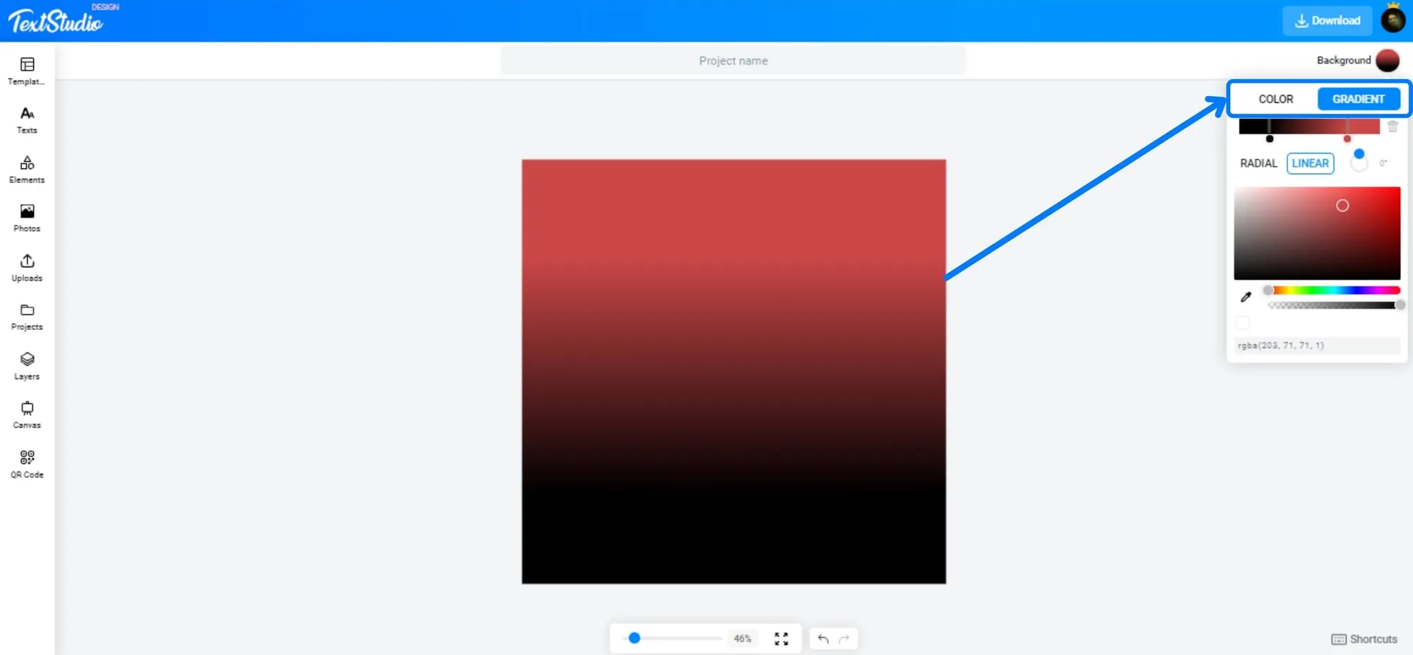 Scelta di un colore di sfondo sfumato in Design Studio
