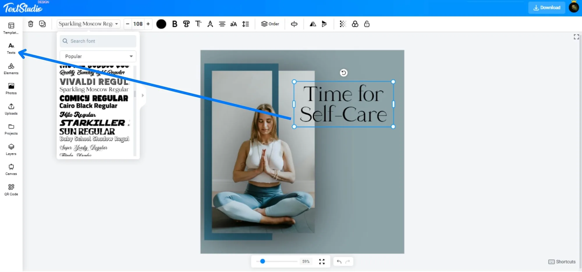 Scelta di un font per il testo del titolo in Design Studio