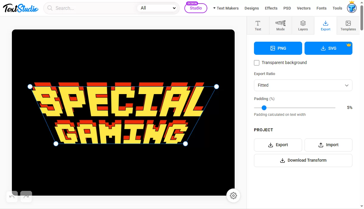 Exporting warped text as a PNG or an SVG vector